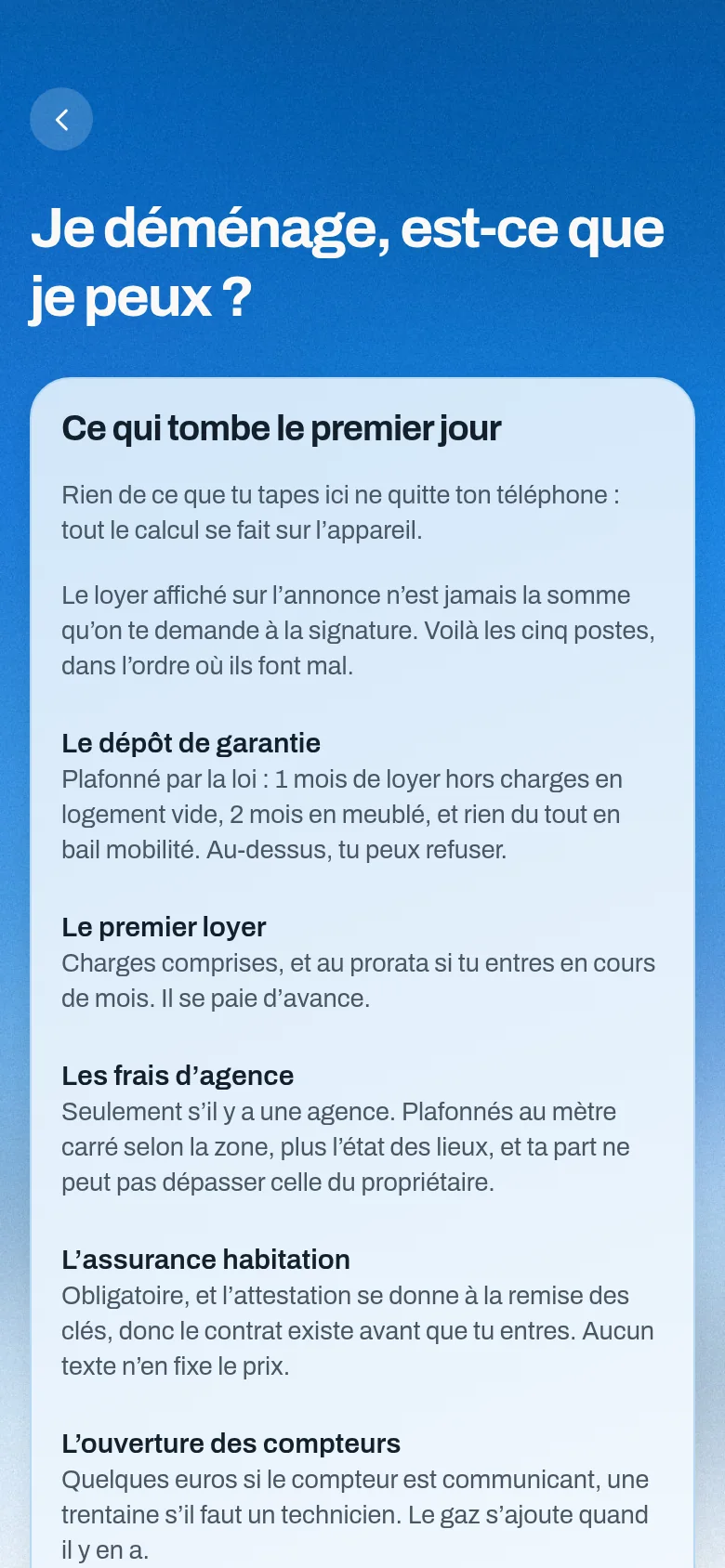 L’écran « Je déménage, est-ce que je peux ? »