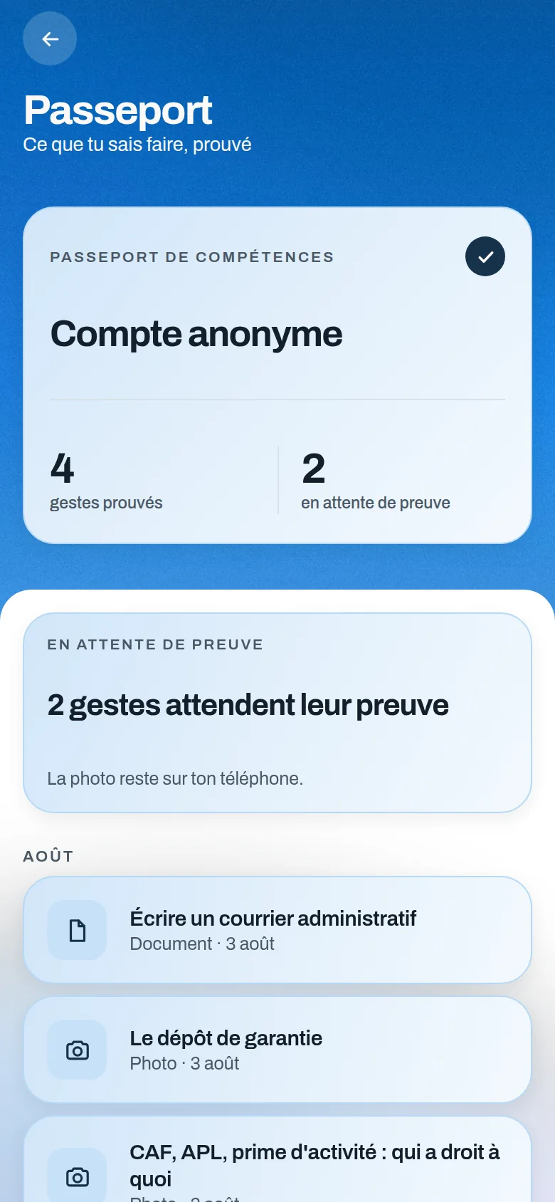 Le passeport de compétences dans l’application AIDE